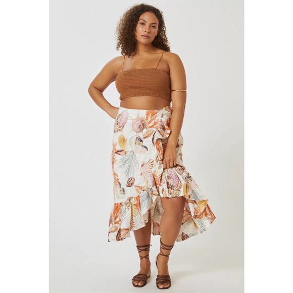 New Anthropologie Maeve A-Line Wrap Midi Skirt $170 PLUS 16W Sea Shell - Picture 2 of 7